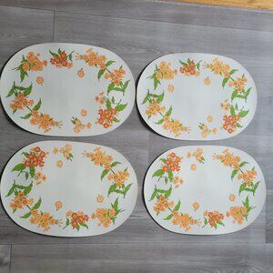 Vintage Oval Floral Placemats Set Of 4 With Orange & Green Flower Design